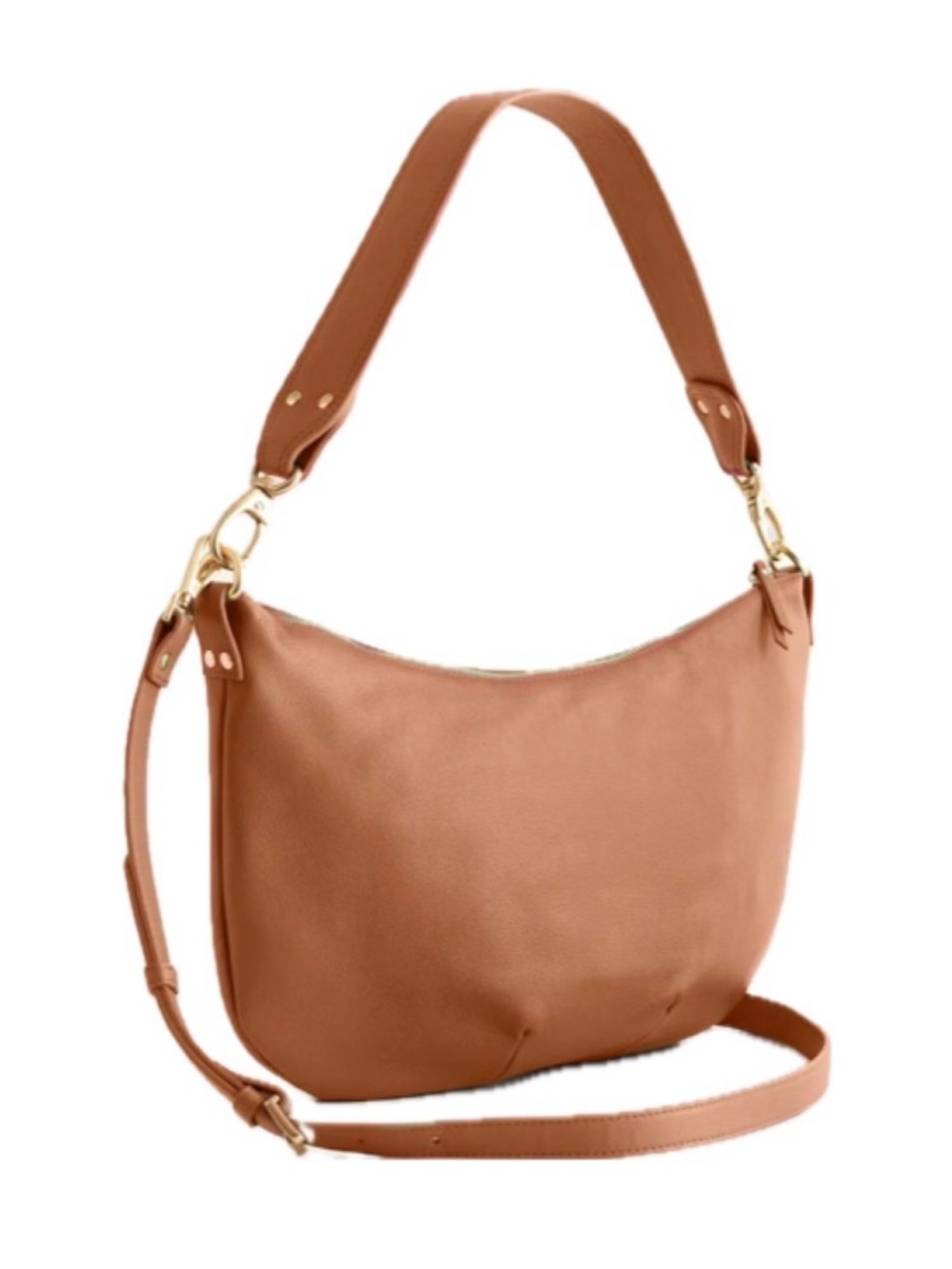 Quince Italian leather convertible crescent shoulder bag cognac